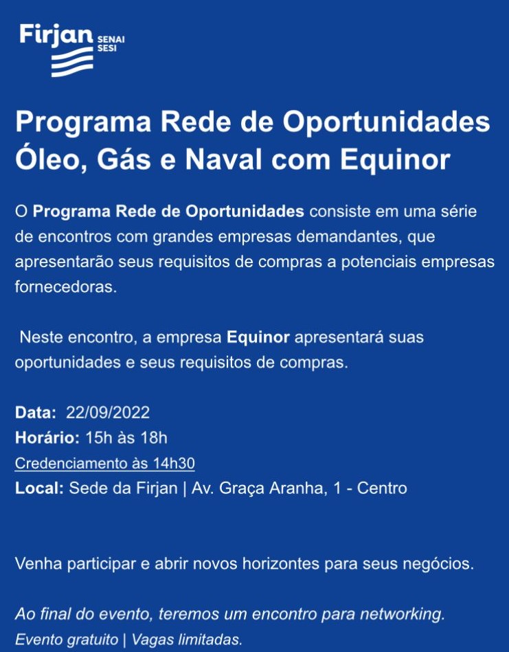 Leia mais sobre o artigo Programa Rede de Oportunidades Óleo, Gás e Naval com Equinor